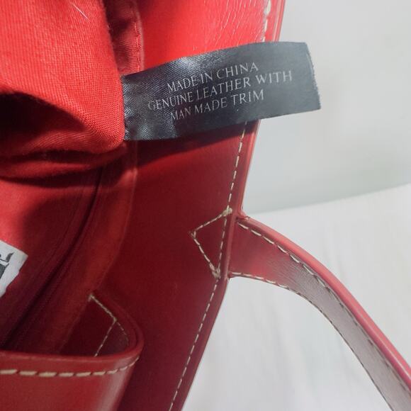 Vintage EGO Red Leather Tote Bag Y2K Bow Detail Top Handle Structured Purse Med - Picture 9 of 10